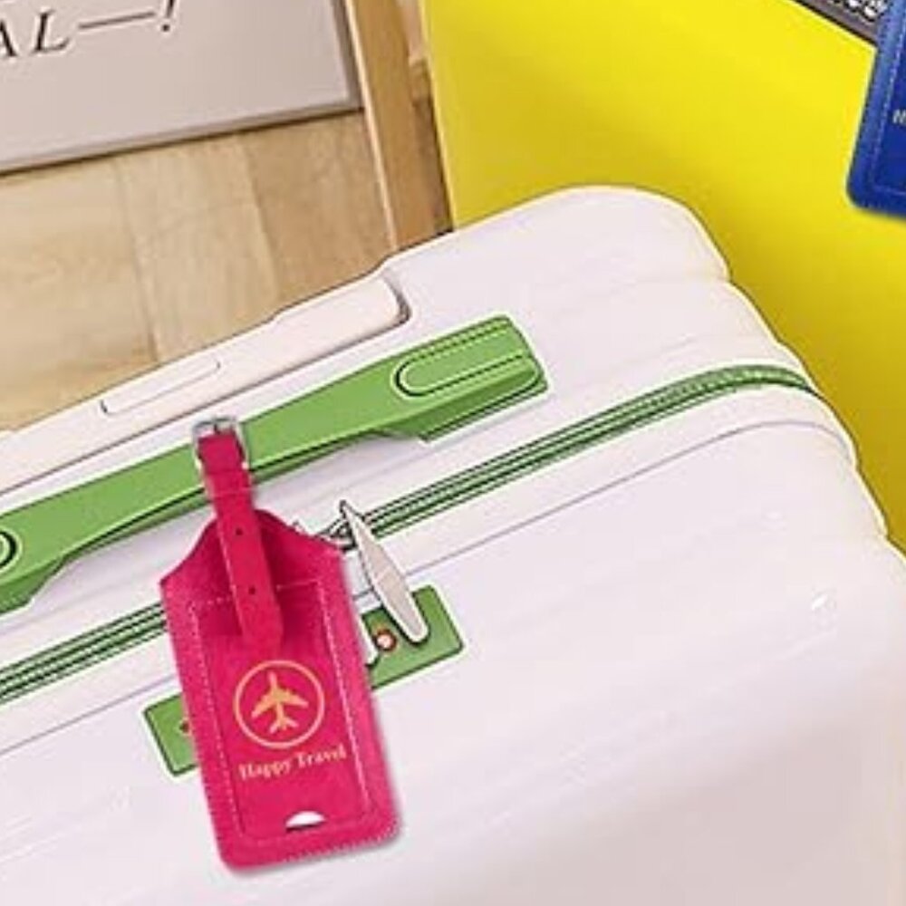 Leather pink suitcase tags 2pack